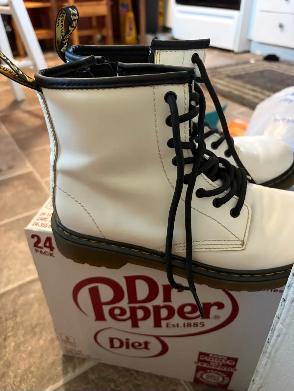 Youth size 4 Doc dr Marten air wair white leather Boots with Black Accents